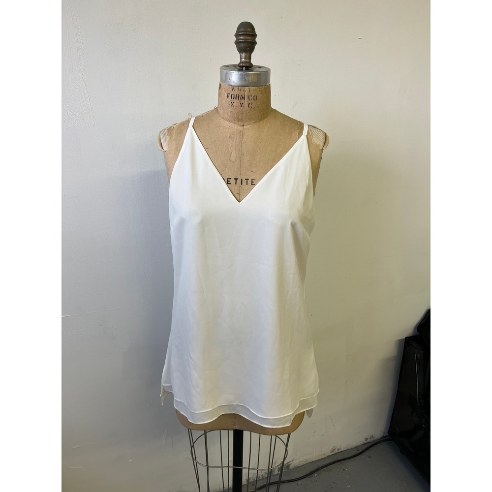 White House Black Market Genius Double Layer Blouse Ecru V-Neck Camisole Small